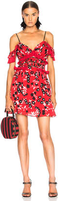 Self-Portrait Cold Shoulder Floral Print Mini Dress in Red | FWRD