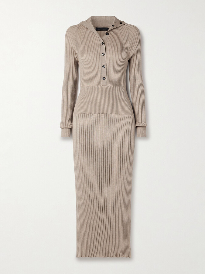 Proenza Schouler Maeve Ribbed Merino Wool And Silk-blend Midi Dress - Brown