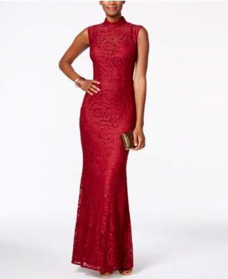 Betsy & Adam Open-Back Lace Gown