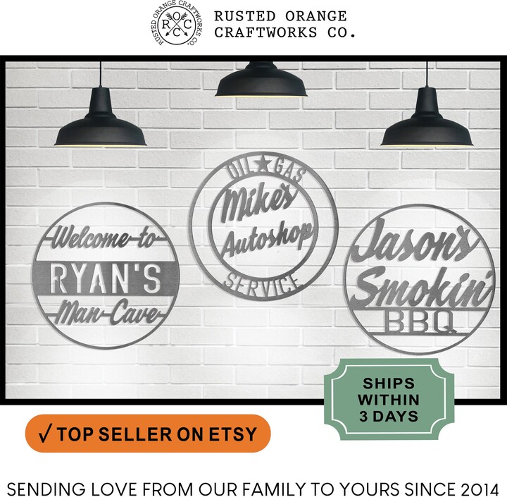 Customizable Metal Vintage Circle Sign Garage, Workshop, Man Cave