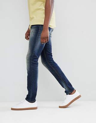 Benetton Skinny Fit Jeans with Abrasions in Mid Wash