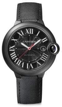 Cartier Ballon Bleu de Carbon Stainless Steel, ADLC & Leather Strap Watch