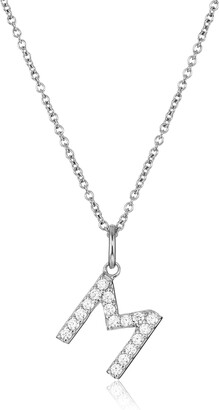 Amazon Collection Platinum Plated Sterling Silver "M" Initial Pendant Necklace set with Swarovski Zirconia (.34 cttw)