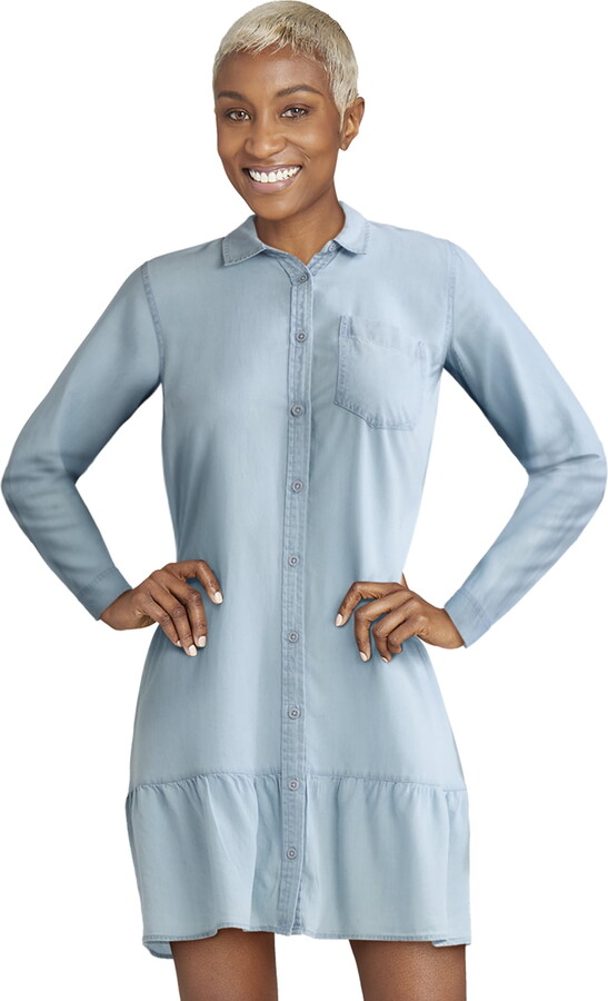 Time and Tru Women’s and Women’s Plus Tiered Mini Shirtdress with Long Sleeves, Sizes XS-3XL