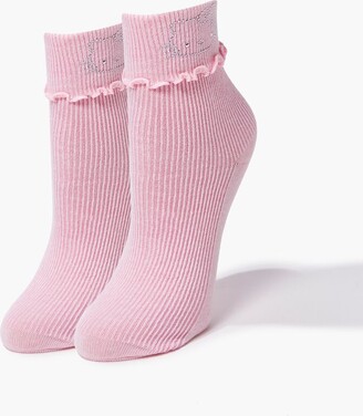 Forever 21 Rhinestone Hello Kitty Crew Socks in Pink
