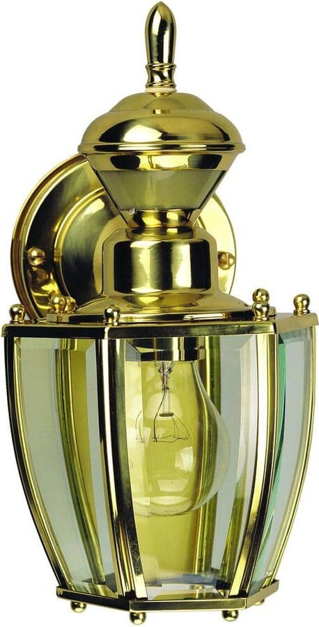 Heath Zenith Polished Brass 150-Degree Farmhouse Outdoor 1-Light with Clear Beveled Glass