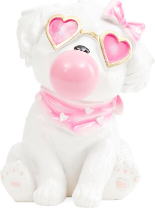 TJMAXX Dog With Heart Sunglasses Blowing Bubble, Gold
