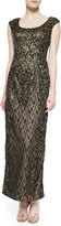 Thumbnail for your product : Sue Wong Cap-Sleeve Beaded Metallic Lace Gown