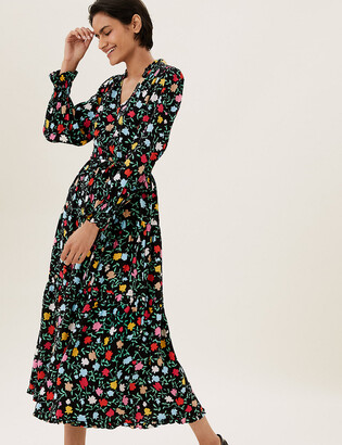 Marks and Spencer Floral Tie Front Midi Tiered Dress - ShopStyle