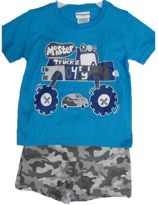 Buster Brown Little Boys Blue Gray Monster Truck Print Camo 2 Pc Shorts Set