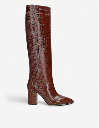 Paris Texas Block-heel croc-embossed leather knee-high boots
