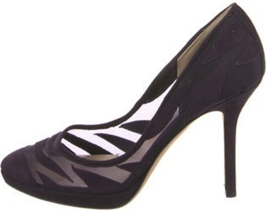 Jimmy Choo Mesh D'Orsay Pumps Purple Suede Trim Semi-Pointed Toes Crossover Straps Includes Dust Bag
