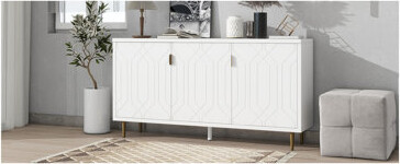 Latitude Run Modern TV Stand With 3 Doors And Adjustable Shelves For Living Room, Fits Tvs Up To 70 Inches, Black