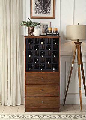 Ebern Designs 3 Drawers Wine Cabinet, Accent Cabinet