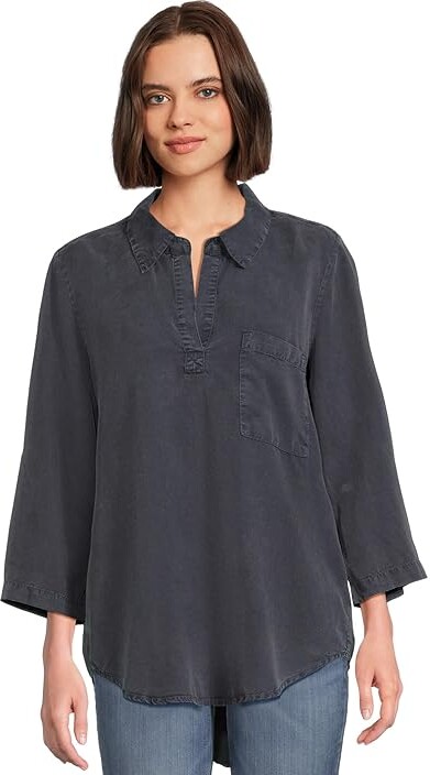 Mod-o-doc Roll Tab, Patch Pocket, Tunic Women's Clothing Vibrant Navy : XL (US 16), Tencel