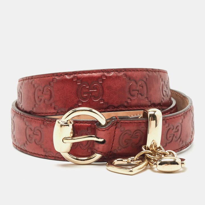 Belt with Round Interlocking G in red leather