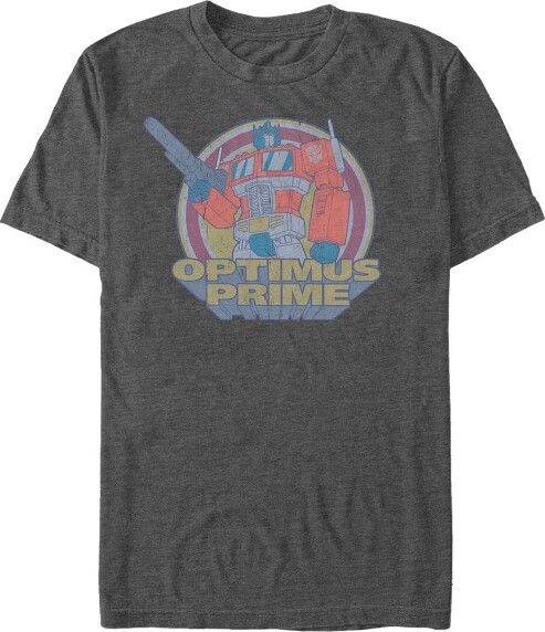 Transformers Men'sTransformersOptimusPrimeRetroCircleT-Shirt-CharcoalHeather-2XLarge