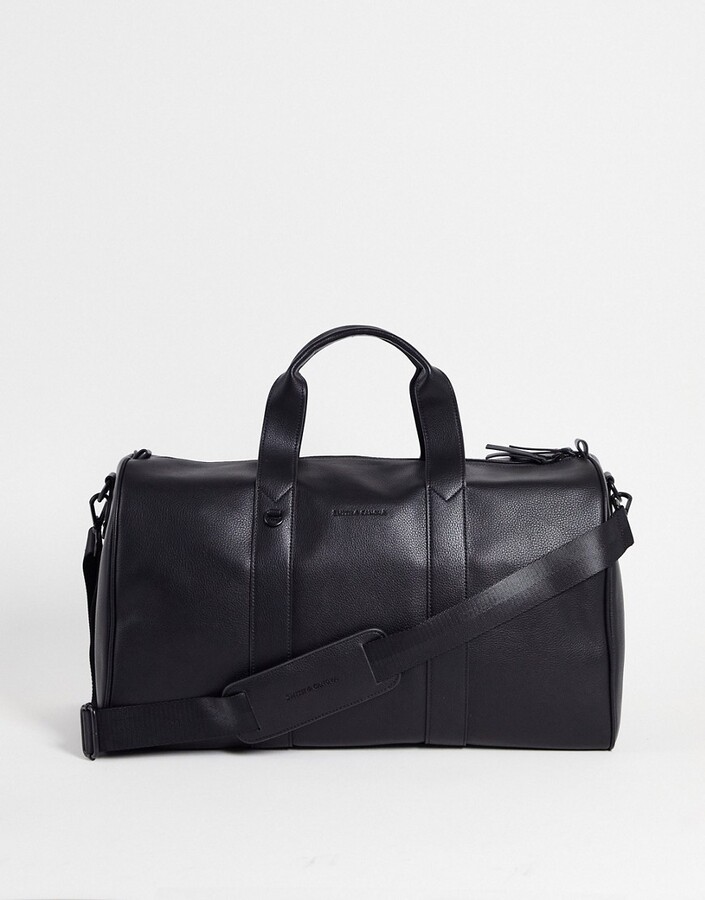 Smith And Canova Smith & Canova leather shoulder strap holdall in black
