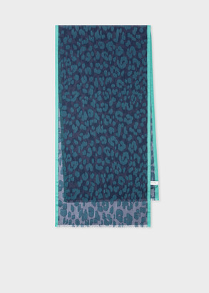 Paul Smith Teal 'Leopard' Silk-Blend Print Scarf