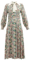 Thumbnail for your product : See by Chloe Floral Meadow-print Silk Crepe-de-chine Midi Dress - Green Print