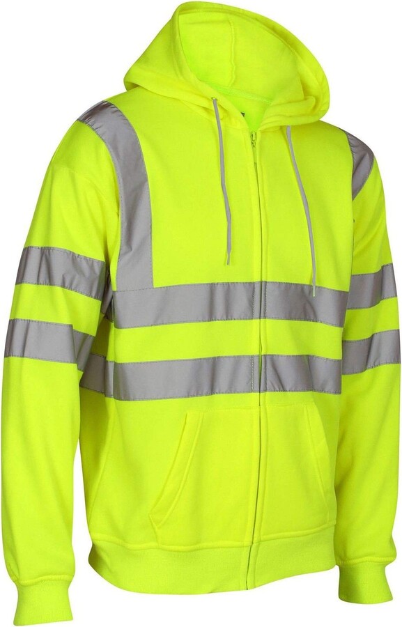 Hi Viz Vis High Visibility Jacket Hoodies Workout Hooded Safety Sweatshirt Coats 