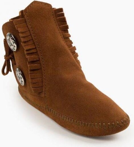 Minnetonka Women's Two Button Softsole Bootie Casual Slippers Regular 5 Brown