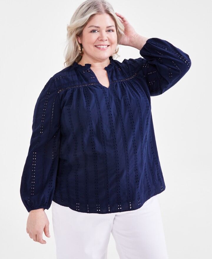 Lucky Brand Plus Size Eyelet Top