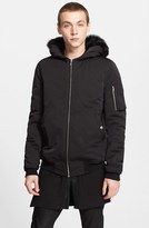 Thumbnail for your product : Rick Owens Hooded Goose Down Bomber Jacket with Genuine Shearling Lined Hood