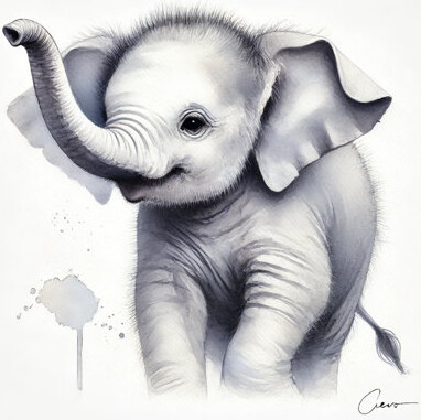 Indigo Safari Joyful Baby Elephant Watercolor Wrapped Canvas Wall Art