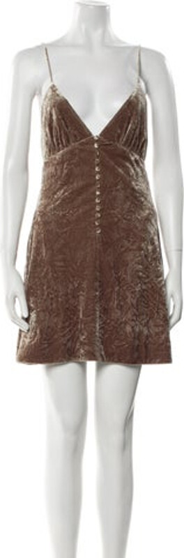 Saint Laurent Velvet Slip Dress Brown Sleeveless with V-Neck Concealed Zip Closure at Back