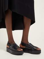 Thumbnail for your product : Ann Demeulemeester Cross Over Leather Flatform Sandals - Womens - Black