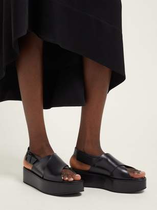 Ann Demeulemeester Cross Over Leather Flatform Sandals - Womens - Black
