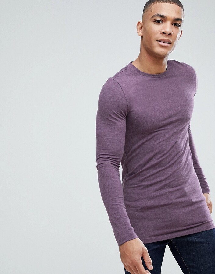 ASOS DESIGN longline muscle fit t-shirt with long sleeves in purple -  ShopStyle