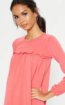 Thumbnail for your product : PrettyLittleThing Washed Red Frill Long Sleeve Smock Dress