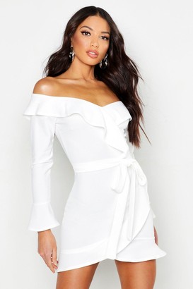 boohoo white off shoulder dress