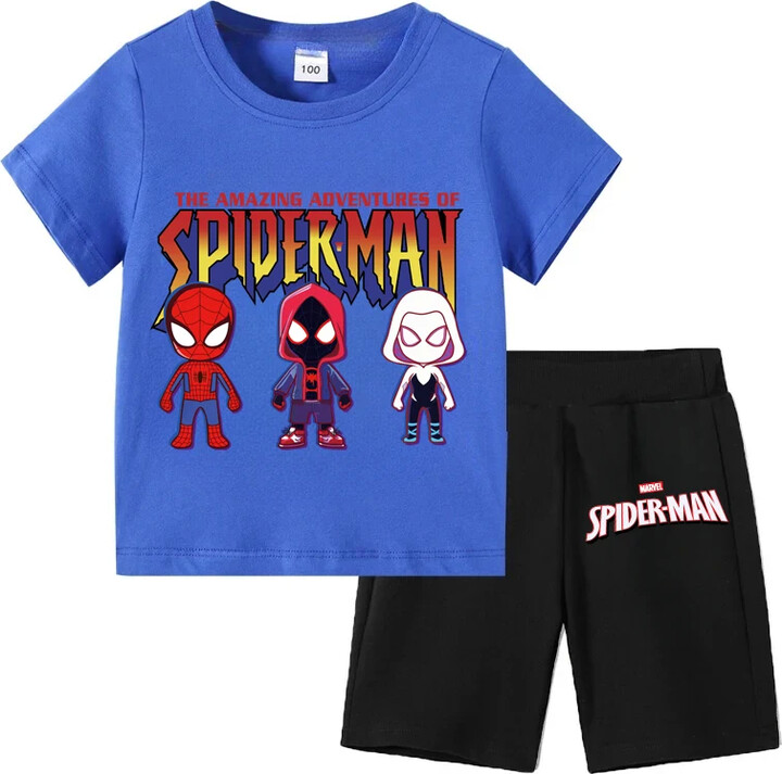 Children & apos;s T-shirts Set Spiderman Printed Boys Girls Summer Trend Baby Short Sleeve Shorts Two-piece Set Kids Outfits