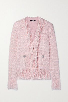 Balmain - Fringed Metallic Bouclé-tweed Jacket - Pink