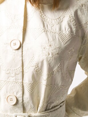 Simone Rocha Tonal-Embroidered Belted Coat