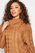 Thumbnail for your product : boohoo Oversized Roll Neck Cable Sweater