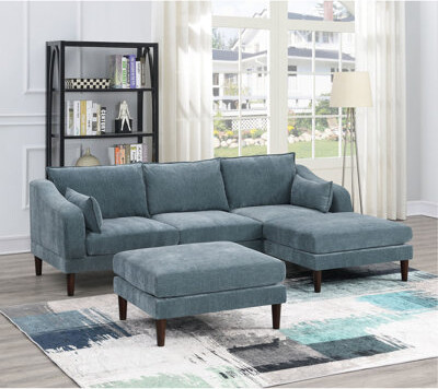 Latitude Run Contemporary 5Pcs Modular Sectional Set One Arm Chairs Armless Chair Ottoman L-Shaped Sectional Mineral Morgan Fabric