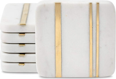 Mercer41 Cork & Mill Marble Coasters Set of 6 - Real Natural Stone