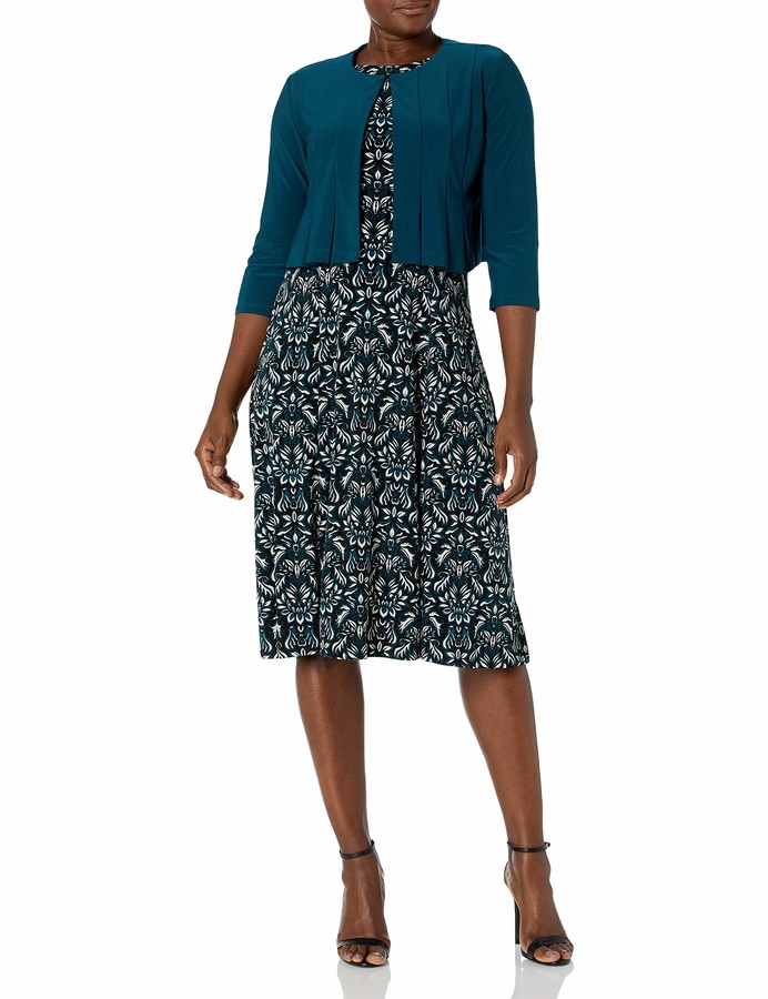Danny and Nicole Petite Womens Ity Solid & Floral Print Jacket Dress