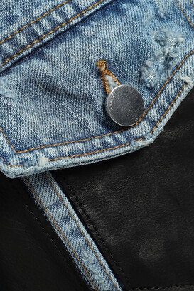 Amiri Leather-paneled Distressed Denim Jacket