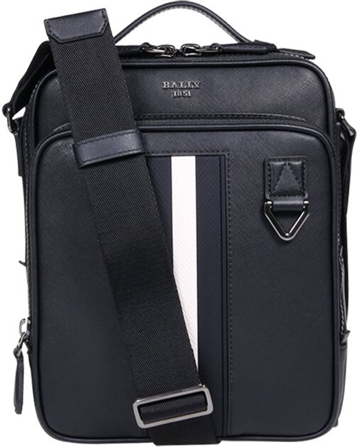 BALLY: Skid.of clutch bag in saffiano leather with striped band - Black