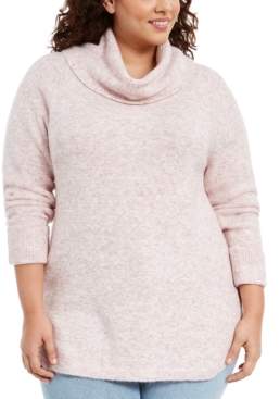 Style&Co. Style & Co Plus Size Waffle-Knit-Trim Cowlneck Sweater, Created for Macy's