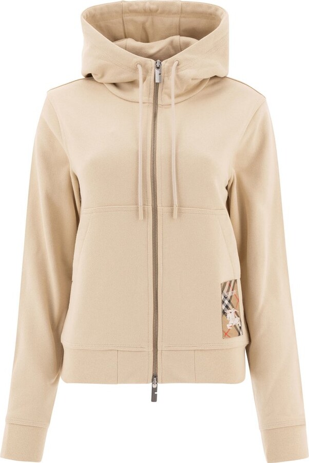 Burberry Logo Patch Zipped Drawstring Hoodie ShopStyle