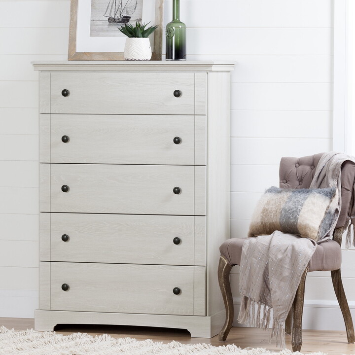 South Shore Lilak Coastal 5-Drawers Dresser Winter Oak
