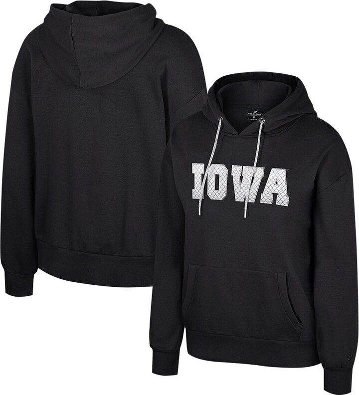 Colosseum Women's Black Iowa Hawkeyes Reflection Rhinestone Drawcord Pullover Hoodie