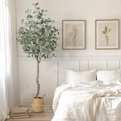 Yuan Home Eucalyptus Tree Artificial 6Ft,Faux Eucalyptus Tree With Silver Dollar Leaves