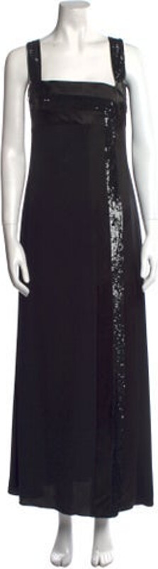Valentino Evening Gown Black Sequin Embellishments Sleeveless with Square Neckline Concealed Zip Closure at Side Designer